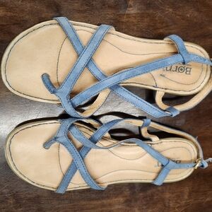 Born leather blue strappy flat sandals 7 summer beach
